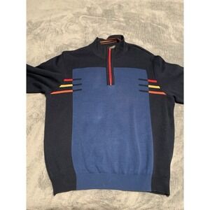 St Croix Regatta Sweater Mens Medium 1/4 Zip Blue Nautical Bright Stripe US Made